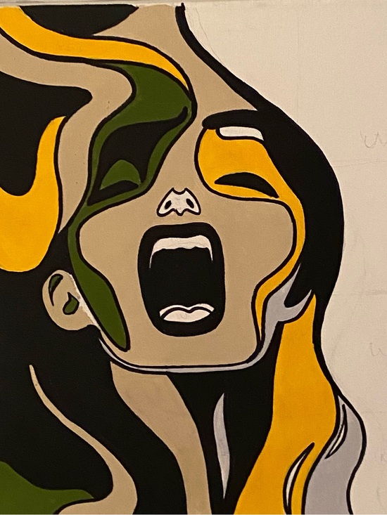Handmade Other - Abstract Pop Art Scream Canvas - Yellow, Olive & Black size 16 x20